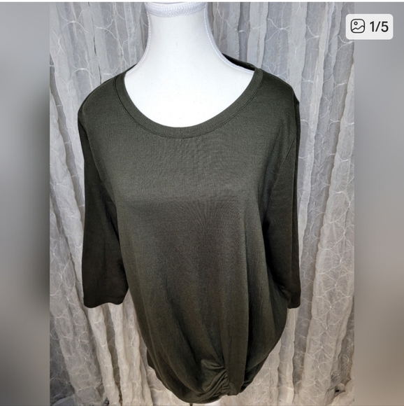 Lane Bryant Tops - Lane Bryant Dark Olive Green 3/4 Sleeve Tie Front Lightweight Waffle Knit Top